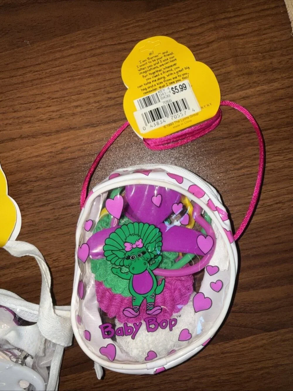 Vintage '93 Barney & Baby Bop Child’s Hand Mirror & Comb, Barrette Hair Ties NEW